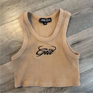 I.AM.GIA Tan Ribbed Logo Crop Tank